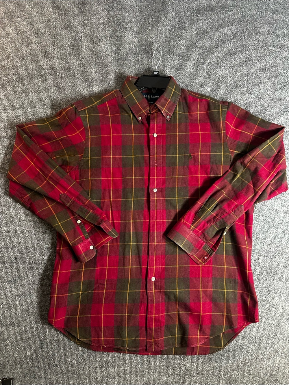 Ralph Lauren Red and Olive Plaid Button-Down Shirt